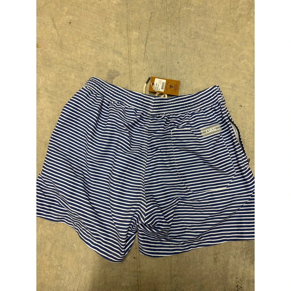 OAS Company Striped Swim Trunks Mens Size L‎ Busy Blue Swimwear Shorts - Picture 2 of 3